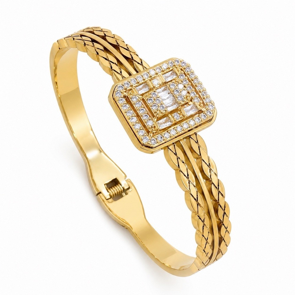 Luxury‎ 18K Gold Tone Stainless Steel Crystal Bangle Bracelet Waterproof